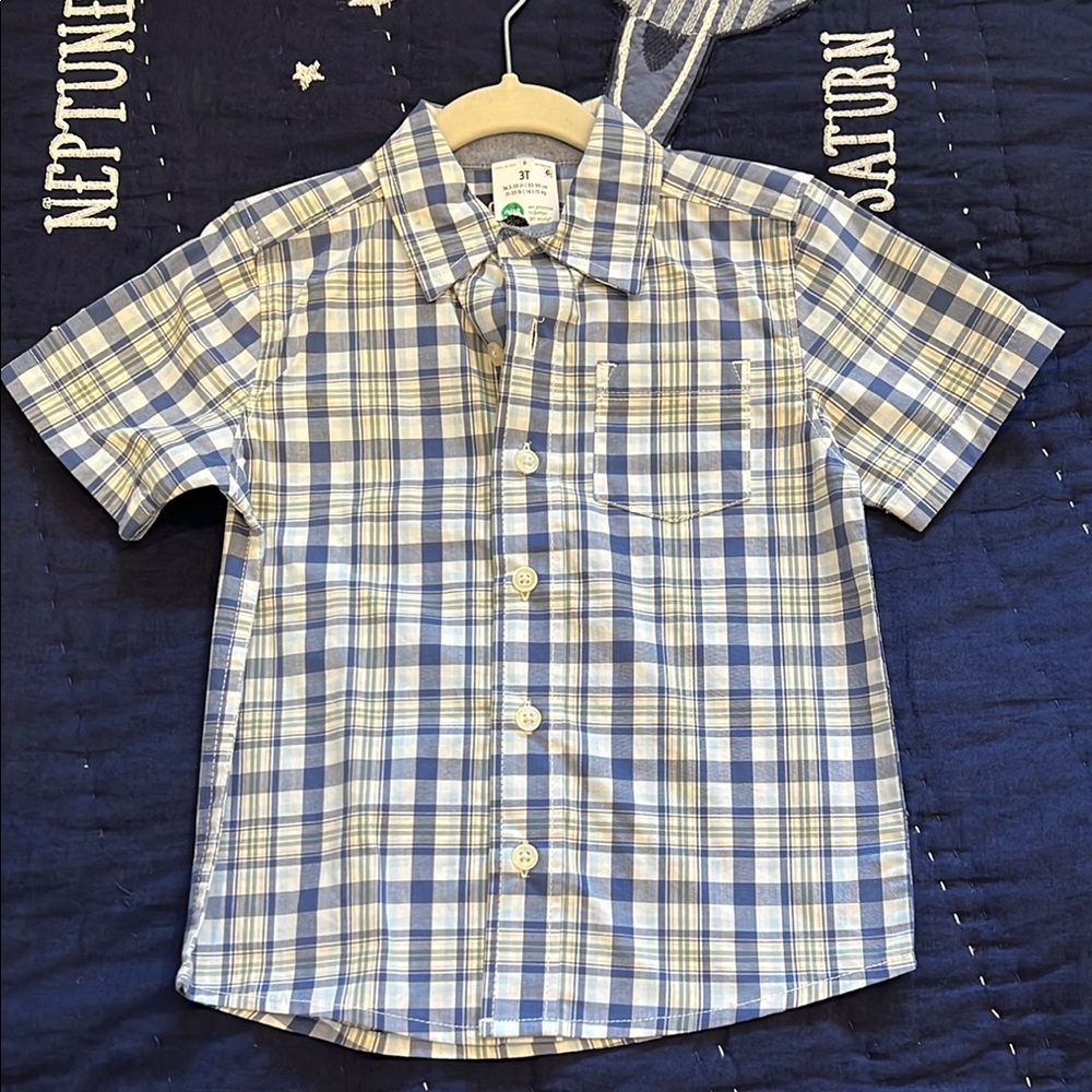 Plaid Kids Shirt in Blue and Cream
